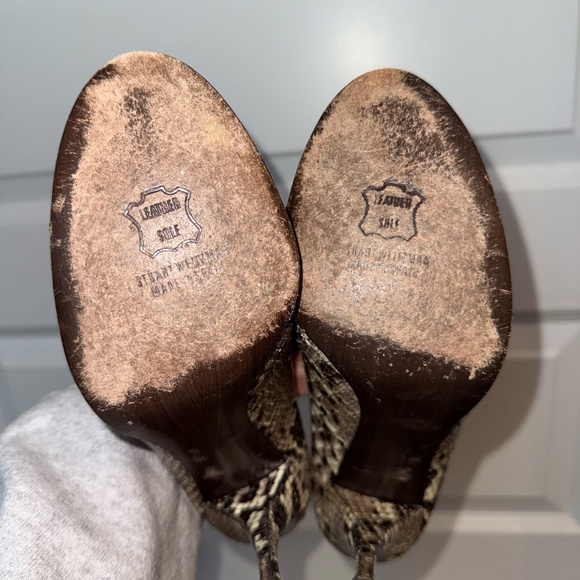 Stuart Weitzman Snakeskin Peep Toe Pumps Leather Stiletto Heels - Picture 7 of 9